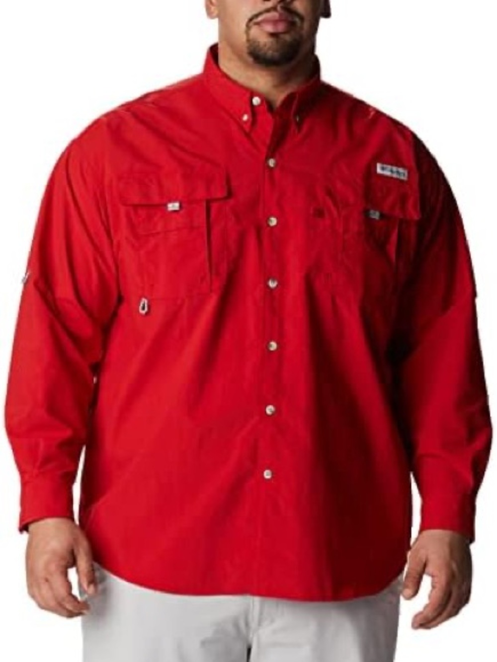 Columbia PFG Bahama II Button Up Long Sleeve Roll Up Tabs Fishing Red Shirt XXL